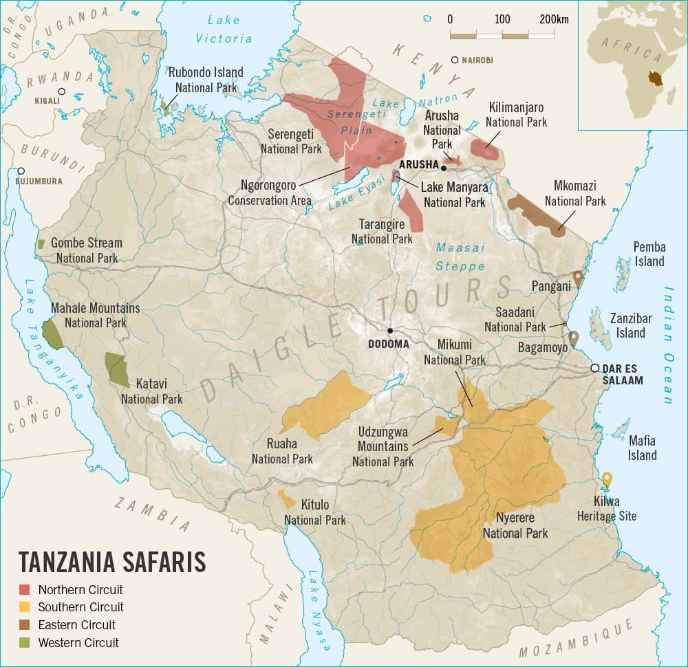 map of tanzania safari parks